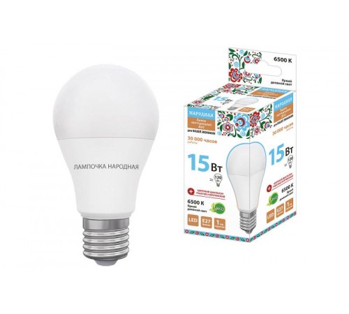 Лампа светодиодная НЛ-LED-A60-15 Вт-230 В-6500 К-Е27, (60х112 мм), Народная  SQ0340-1516  TDM