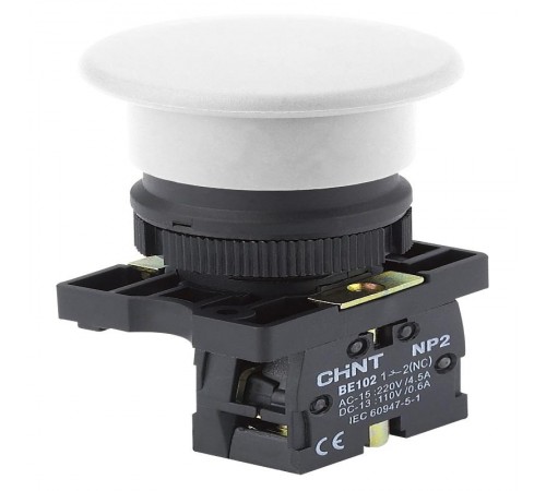 Кнопка управления "Грибок" 40мм самовозв. NP2-EC12 без подсветки, белая 1НЗ, IP40 (R)  576002  CHINT