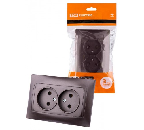 Розетка двойная 2П 10А 250В шоколад "Лама"  SQ1815-0524  TDM