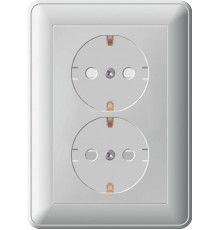 W59 Матовый хром Розетка 2-ая с заземлением с защитными шторками (в сборе)  RS16-255-58  SE