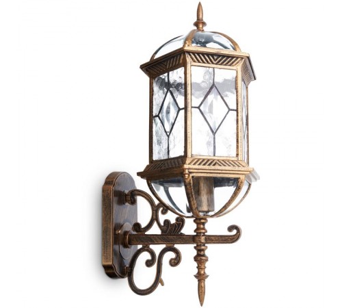 Светильник садово-парковый PL130 шестигранный на стену вверх 60W E27 230V, черное золото  11334  Feron