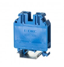 Клемма проходная, винтовой зажим, 2 точки подключения, 35 кв.мм, синяя  KRU-35N-BU  DKC (замена на TUR-35R-BU)