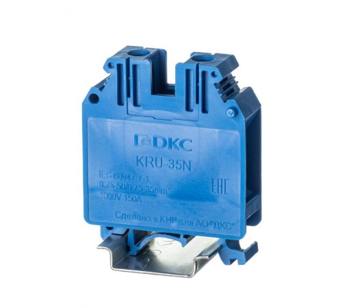 Клемма проходная, винтовой зажим, 2 точки подключения, 35 кв.мм, синяя  KRU-35N-BU  DKC (замена на TUR-35R-BU)