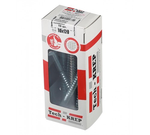Болт DIN 571 сантехнический оцинк 10х120 (10 шт) - коробка с ок. Tech-Kr ( 0,61 кг)  126562  Tech-KREP
