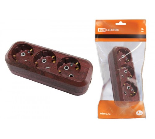 Колодка розеточная 3 гнезда 2П+3 16А 250В "Эко" (бук)   SQ1806-0062  TDM