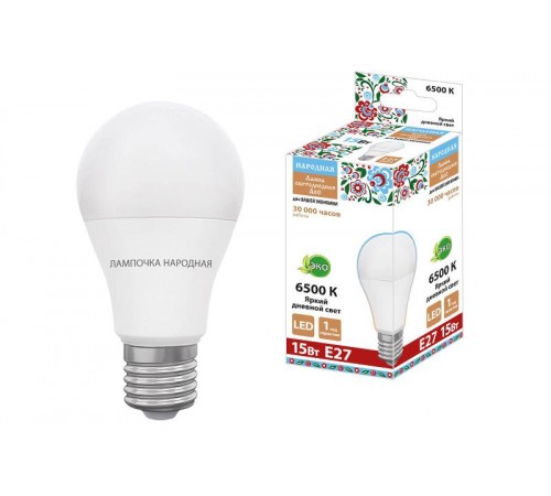 Лампа светодиодная НЛ-LED230-A60-15 Вт-230 В-6500 К-Е27, (60х118 мм), Народная  SQ0340-1634  TDM