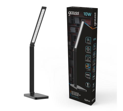 Светильник настольный Qplus GTL501 10W 600lm 3000-6000K 170-265V черный диммируемый Qi USB LED 1/12  GT5012  Gauss