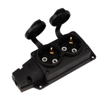 Розетка (колодка) влагозащищенная с крышкой 2 гнезда COMPACT, с/з, 16А, IP54, каучук, черная  111-222  REXANT