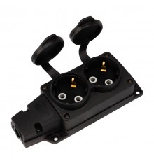 Розетка (колодка) влагозащищенная с крышкой 2 гнезда COMPACT, с/з, 16А, IP54, каучук, черная  111-222  REXANT