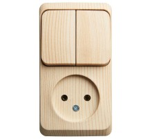 Этюд Сосна О/У Блок: Розетка без заземления + Выключатель 2-клавишный  BPA16-205D  SE