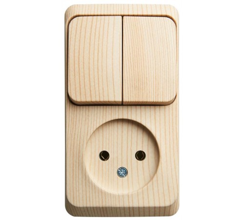 Этюд Сосна О/У Блок: Розетка без заземления + Выключатель 2-клавишный  BPA16-205D  SE