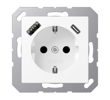 Розетка SCHUKO® с USB-зарядным устройством, тип A + тип С; термопласт; белый матовый  A1520-15CAWWM  Jung
