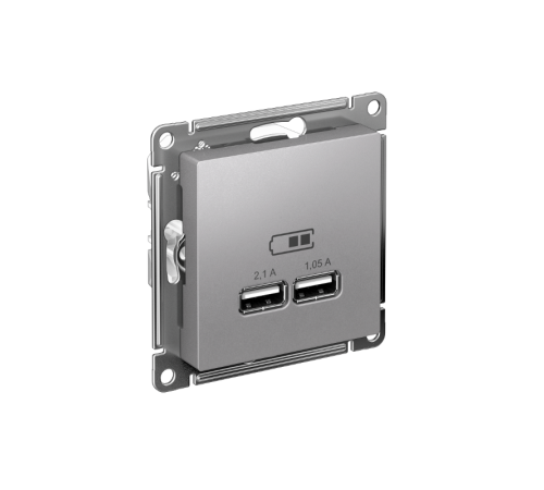 AtlasDesign Алюминий Розетка USB, 5В, 1 порт x 2,1 А, 2 порта х 1,05 А,механизм  ATN000333  SE