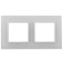 Рамка для розеток и выключателей Elegance 14-5102-01 на 2 поста, стекло, Elegance, белый+белый  Б0059168  ЭРА