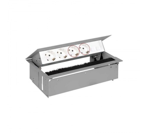 Врезной x5 розеточный блок, щетка, 2x2P+E, 2x2P+E UPS, 2хRJ45, алюминий, S400  44502220-133  Simon