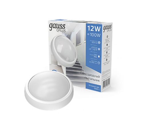 Светильник светодиодный пылевлагозащищенный для ЖКХ IP54 D176*76 12W 1000lm 6500K ECO 2.0 круглый 1/12  141411312  Gauss