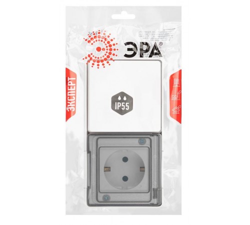 Блок: Розетка с выключателем 1-клавишным ЭРА Эксперт 11-7501-01 IP55, 16A(10AX)-250В, ОУ, Белый  Б0063288  ЭРА