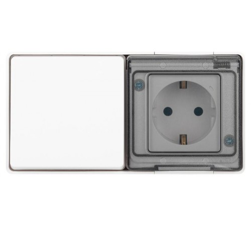 Блок: Розетка с выключателем 1-клавишным ЭРА Эксперт 11-7501-01 IP55, 16A(10AX)-250В, ОУ, Белый  Б0063288  ЭРА