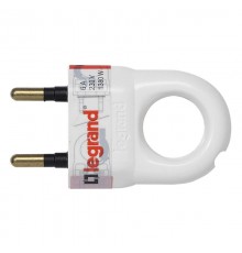 Вилка 2К - серия Элиум - 6 А - с кольцом - пластик - белый  050162  Legrand