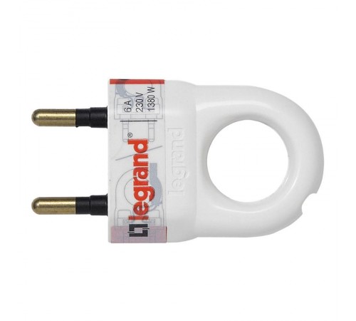 Вилка 2К - серия Элиум - 6 А - с кольцом - пластик - белый  050162  Legrand