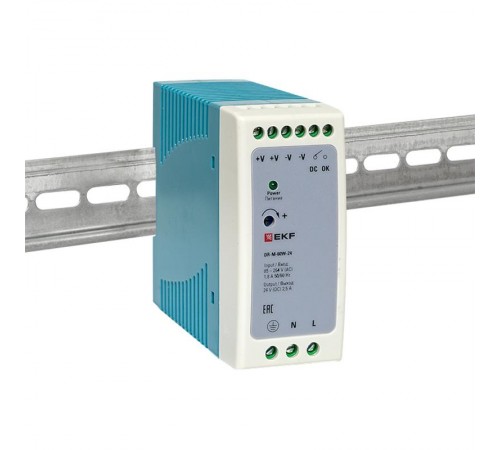 Блок питания на дин рейку 60Вт,Uвх ~ 220 В AC m, Uвых - 24 В DC постоянного тока  DR-M-60W-24  EKF