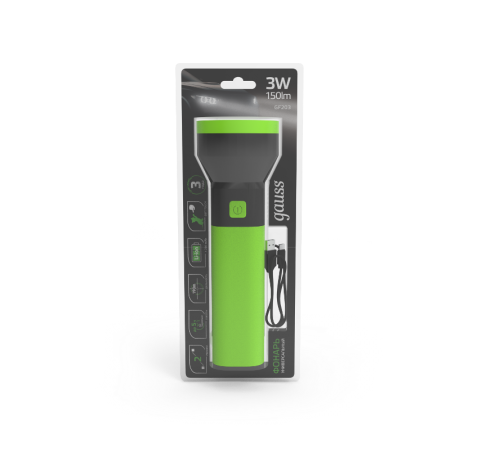 Фонарь ручной GFL203 3W 150lm Li-ion 1200mAh LED 1/10/80  GF203  Gauss