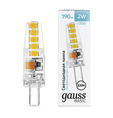Лампа светодиодная   Basic G4 AC220-240V 2W 190lm 4100K силикон LED 1/20/200  1169722  Gauss