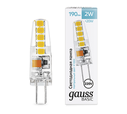 Лампа светодиодная   Basic G4 AC220-240V 2W 190lm 4100K силикон LED 1/20/200  1169722  Gauss