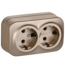 GLORY Розетка 2-местная с з/к без з/ш о/у 16А РС22-3-ХШм шампань матовый  ERH21-K37M-16  IEK