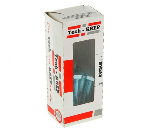 Болт DIN933 с шестигранной головкой оцинк. М10х50 (10 шт) - коробка с ок. Tech-K ( 0,372 кг)  105217  Tech-KREP