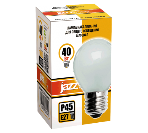 Лампа накаливания ЛОН  40Вт Е27 240В P45 frosted  3320300  Jazzway