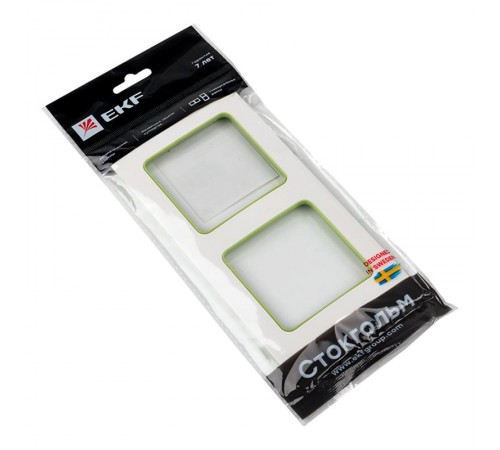 Стокгольм Рамка 2-местная белая с линией цвета зеленый PROxima  EXM-G-303-20  EKF