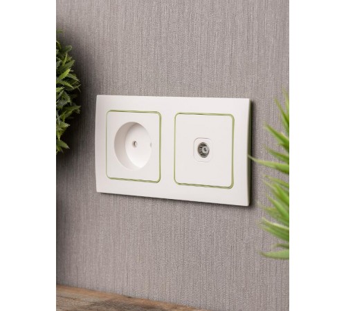 Стокгольм Рамка 2-местная белая с линией цвета зеленый PROxima  EXM-G-303-20  EKF