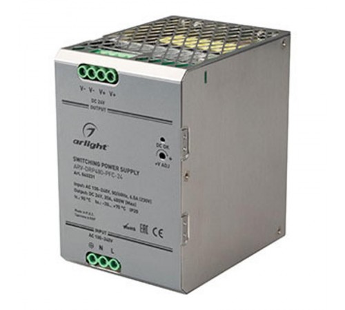 Блок питания ARV-DRP480-PFC-24 (24V, 20A, 480W) (Arlight, IP20 Металл, 5 лет)  040231  Arlight