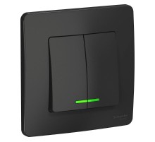 Blanca Антрацит С/У Выключатель 2-клавишный с подсветкой, 10А, 250B  BLNVS010516  SE