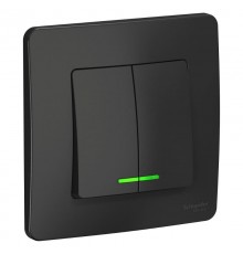 Blanca Антрацит С/У Выключатель 2-клавишный с подсветкой, 10А, 250B  BLNVS010516  SE