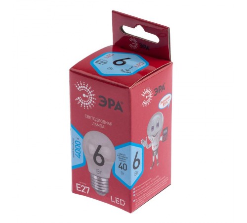Лампа светодиодная RED LINE LED P45-6W-840-E27 R E27 / Е27 6Вт шар нейтральный белый свет  Б0049644  ЭРА