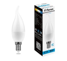 Лампа светодиодная, (9W) 230V E14 6400K свеча на ветру C37Т, LB-570  38136  FERON