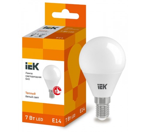 Лампа светодиодная LED 7Вт Е14 220В 3000К G45 шар  LLE-G45-7-230-30-E14  IEK