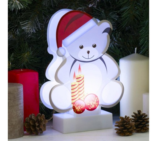 Новогодний декоративный светильник Мишка  EGNDS-07   холодный белый диодов , h 24 см, 3*АА, IP20  Б0051931  ЭРА