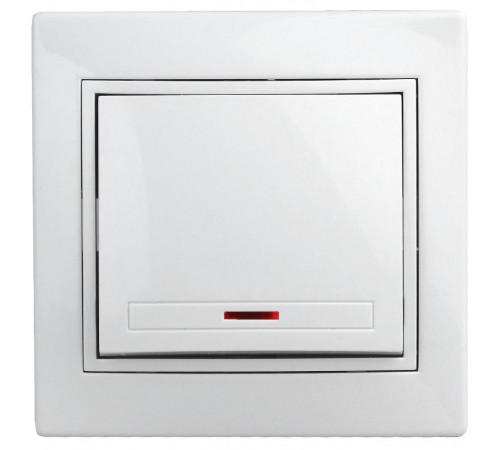 Выключатель Intro Plano 1-102-01 одноклавишный с подсветкой, 10А-250В, IP20, СУ, белый  Б0053729  Intro