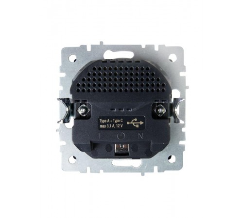 BRITE Розетка с заземлением со шторками 16А с USB A+C 18Вт РЮш11-1-БрГ графит  BR-R14-16-U22-018-K53  IEK