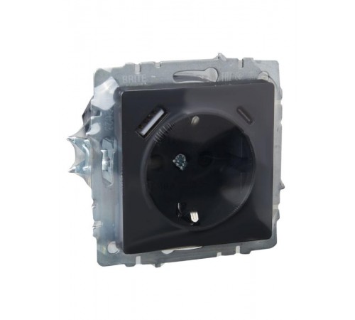 BRITE Розетка с заземлением со шторками 16А с USB A+C 18Вт РЮш11-1-БрГ графит  BR-R14-16-U22-018-K53  IEK