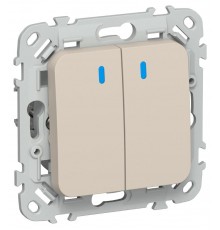 FLITE Выключатель 2-клавишный кнопочный с индикацией 10А ВС12-2-1-ФлЛ льняной  FI-V24-1-10-1-K88  IEK