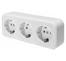 Розетка 3-местная с заземляющим контактом, 250В, 16А, IP20, PST16-51-20 (RA 16-343-Б), белый  39697  STEKKER