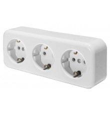 Розетка 3-местная с заземляющим контактом, 250В, 16А, IP20, PST16-51-20 (RA 16-343-Б), белый  39697  STEKKER