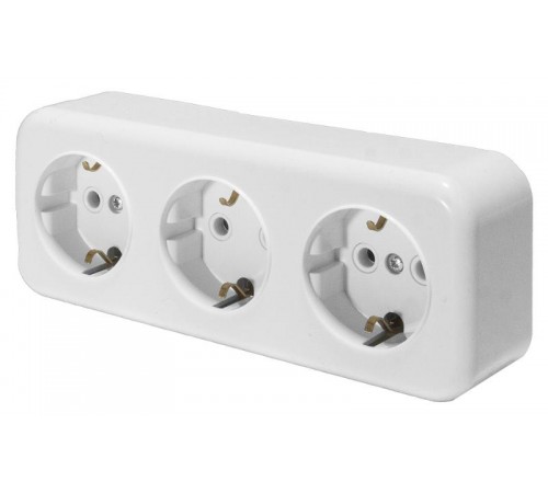 Розетка 3-местная с заземляющим контактом, 250В, 16А, IP20, PST16-51-20 (RA 16-343-Б), белый  39697  STEKKER