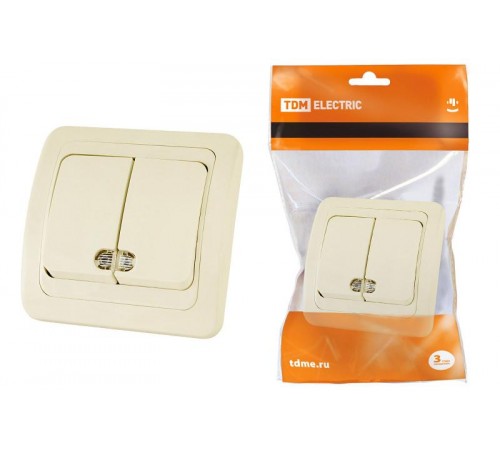 Выключатель 2-кл. с подсветкой 10А сл. кость "Валдай"  SQ1804-0106  TDM