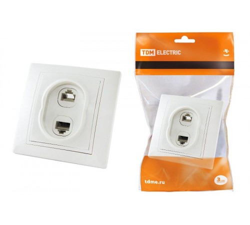 Розетка телефонная RJ11 + компьютерная RJ45 белая "Таймыр"   SQ1814-0023  TDM