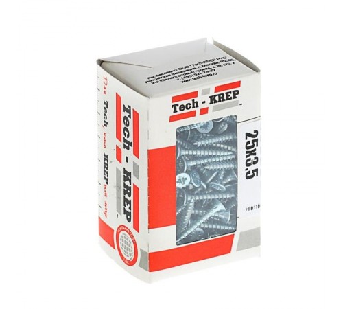 Саморезы универсальные 25х3,5 мм (200 шт) оцинкованные - коробка с окном ( 0,219 кг)  102170  Tech-KREP